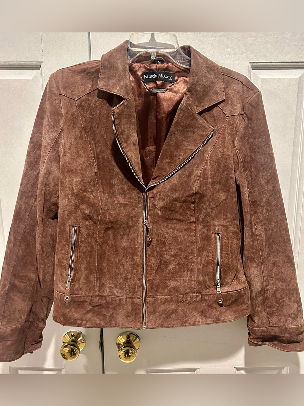 Vintage Pamela McCoy Brown Suede Zip Moto Jacket